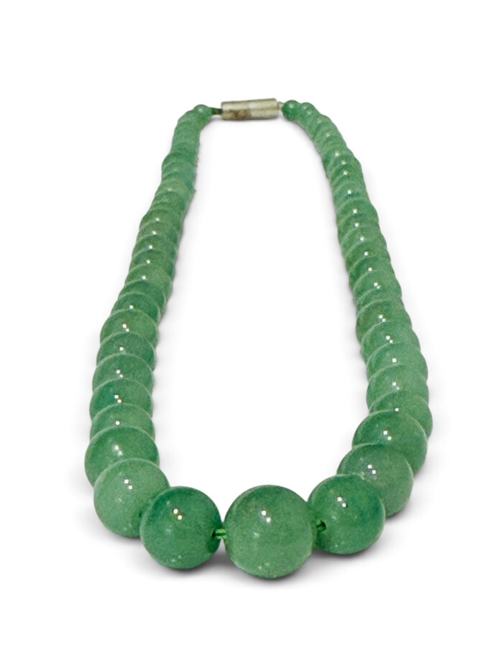 Authentic 1930’s Jade Necklace • Graduated Beads & Shou Clasp